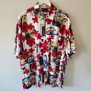 Natural Issue L Vintage 90s Tropical Floral Cars Eclectic Grandpa Hawaiian Shirt